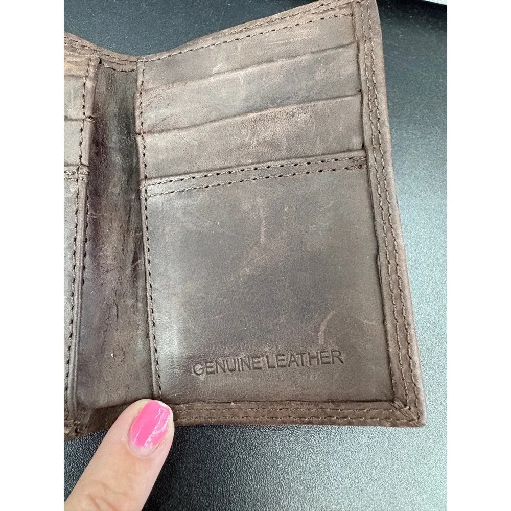 Texas A&M Aggies Mens Trifold Wallet Brown Distressed Leather Collegiate Logo